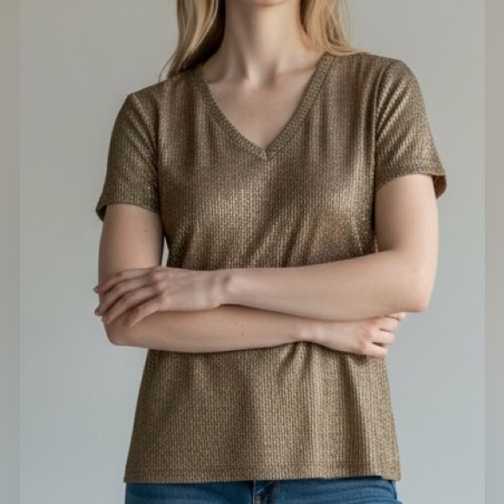 White House Black Market Shimmering Short Sleeve Top